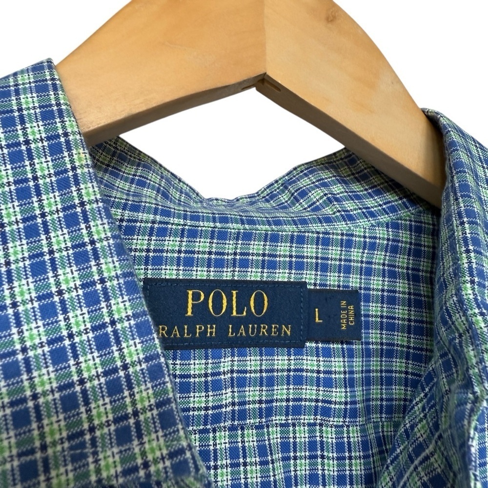Polo Ralph Lauren Men's Blue Plaid Long Sleeve Button-Up Shirt L Casual Cotton - Picture 3 of 6
